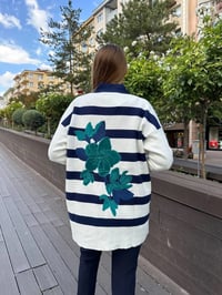 Missemramiss H4590 Lacivert Modello Çizgili Triko Hırka