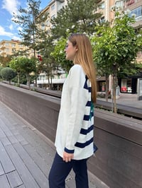 Missemramiss H4590 Lacivert Modello Çizgili Triko Hırka