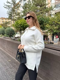 Missemramiss T4577 Ekru Moderna Fermuarlı Kazak