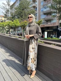 Misswhence 2960 Haki İpek Büyük Beden Elbise