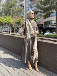Misswhence 2960 Haki İpek Büyük Beden Elbise