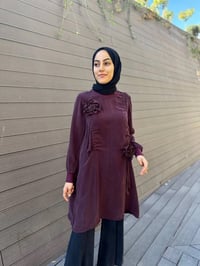 Misswhence 34026 Bordo Gül Detaylı İpek Tunik