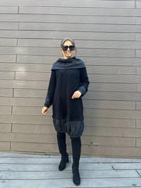 Misswhence 34032 Siyah Paraşüt Kumaş Detaylı Triko Tunik