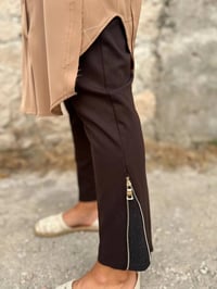 Misswhence 34101 Kahverengi Fermuar Yırtmaç Detaylı Pantolon