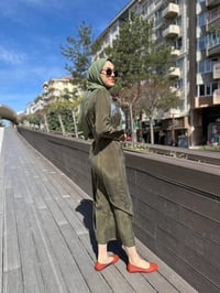 Misswhence 35802 Haki Şerit Detaylı İpek Elbise
