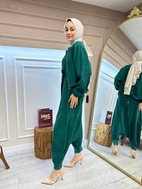 Misswhence 35823 Zümrüt Ceketli İpek Tulum Takım