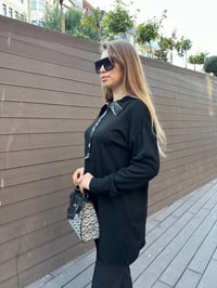 Misswhence 36013 Siyah Yaka Detaylı Triko Tunik