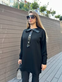 Misswhence 36013 Siyah Yaka Detaylı Triko Tunik