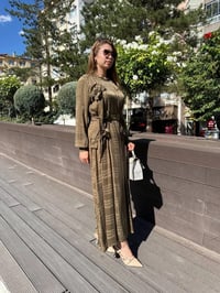 Misswhence 36800 Haki Kendinden Desenli Elbise