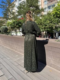 Misswhence 36800 Yeşil Kendinden Desenli Elbise