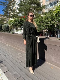 Misswhence 36800 Yeşil Kendinden Desenli Elbise