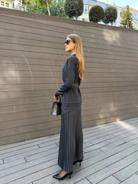 Misswhence 36813 Gri Pilise Detaylı Triko Elbise