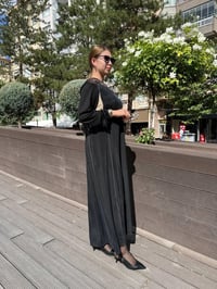 Misswhence 36818 Siyah Üst Kısmı Desenli İpek Elbise