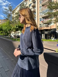 Misswhence 37019 Lacivert İpek Kısa Tunik