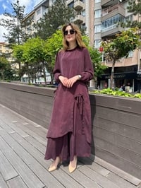 Misswhence 37023 Bordo Yırtmaç Detaylı Tunik Takım