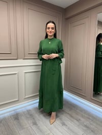 Misswhence 37800 Yeşil Fermuarlı İşlemeli Elbise