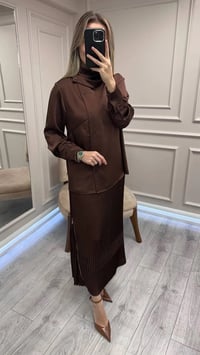 Misswhence 38015 Kahverengi Saten Etekli Takım