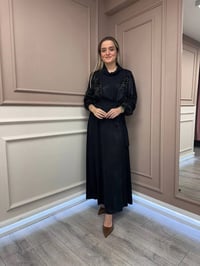 Misswhence 38801 Siyah Jakarlı Cupro Elbise