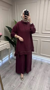 Misswhence 39009 Bordo Fermuar Detaylı Tunik Takım