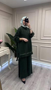Misswhence 39009 Haki Fermuar Detaylı Tunik Takım