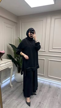 Misswhence 39009 Siyah Fermuar Detaylı Tunik Takım