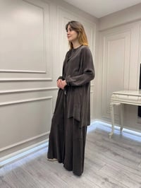 Misswhence 39208 Kahverengi Tunik Arkası Yırtmaçlı Takım
