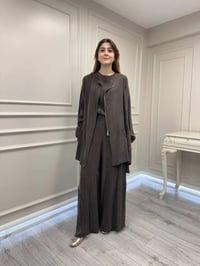 Misswhence 39208 Kahverengi Tunik Arkası Yırtmaçlı Takım