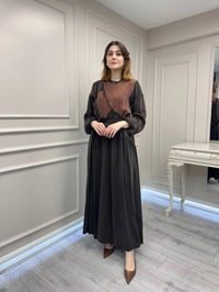 Misswhence 39801 Kahverengi İki Renkli Elbise