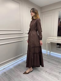 Misswhence 39807 Kahverengi Fermuar Ve Güpür Detaylı Elbise