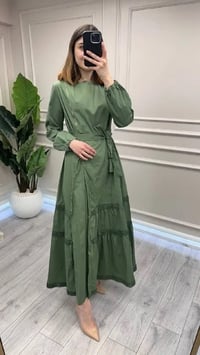 Misswhence 39807 Yeşil Fermuar Ve Güpür Detaylı Elbise