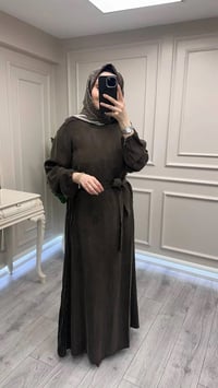 Misswhence 39833 Kahverengi Nervür Detaylı Elbise