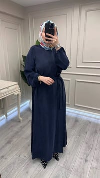 Misswhence 39833 Lacivert Nervür Detaylı Elbise