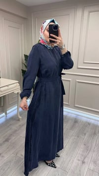 Misswhence 39833 Lacivert Nervür Detaylı Elbise