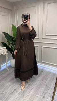 Misswhence 39836 Kahverengi Dantel Detaylı Elbise