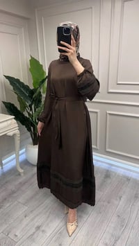 Misswhence 39836 Kahverengi Dantel Detaylı Elbise