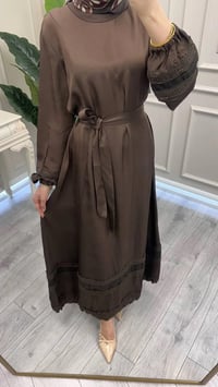 Misswhence 39836 Kahverengi Dantel Detaylı Elbise