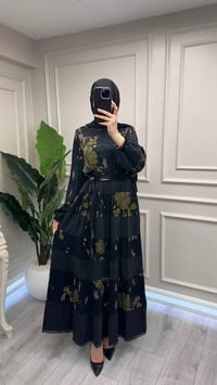 Misswhence 39843 Siyah Şerit Detaylı Desenli Elbise