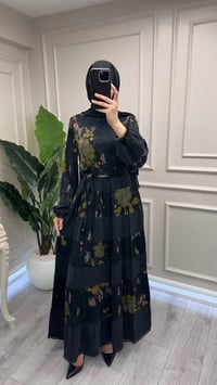 Misswhence 39843 Siyah Şerit Detaylı Desenli Elbise