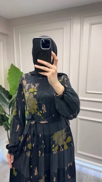 Misswhence 39843 Siyah Şerit Detaylı Desenli Elbise