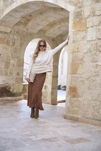 Misswhence 40008 Ekru Fermuar Detaylı Katlı Triko Tunik