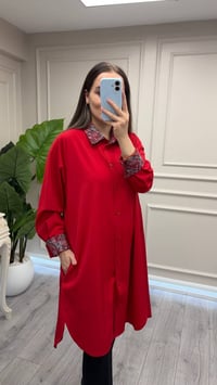 Misswhence 40301 Kırmızı Yaka Detaylı Gömlek