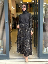 Misswhence 40800 Siyah Desenli Cupro Elbise