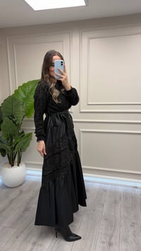 Misswhence 40812 Siyah Kadife İşlemeli Elbise