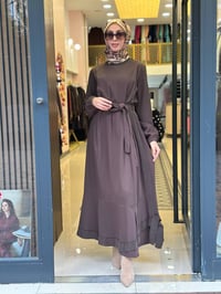 Misswhence 40813 Kahve Cupro İşlemeli Şifon Elbise