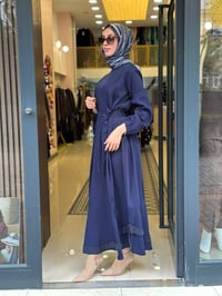 Misswhence 40813 Lacivert Cupro İşlemeli Şifon Elbise