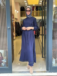 Misswhence 40813 Lacivert Cupro İşlemeli Şifon Elbise