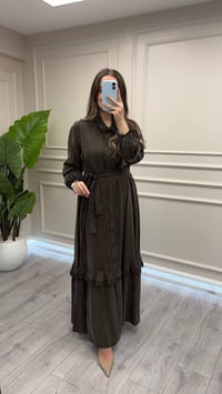 Misswhence 40818 Kahve Nervürlü Güpür Detaylı Elbise