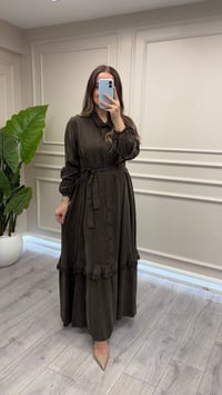 Misswhence 40818 Kahve Nervürlü Güpür Detaylı Elbise