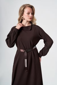 Misswhence 40821 Kahverengi Kol Detay Kemerli Elbise