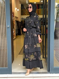 Misswhence 40823 Siyah Desenli Cupro Jakar Elbise